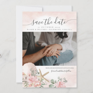 Floral Sands Beach Photo Save the Date Invitation