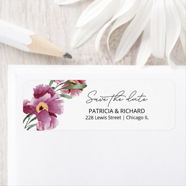 Floral Save The Date Return Address Label (Insitu)