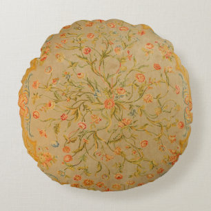 Floral Savonnerie Rose Tulip Greenery Round Cushion
