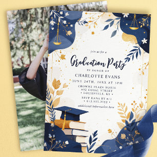 Floral Scales of Justice Law Grad Party Photo Invitation