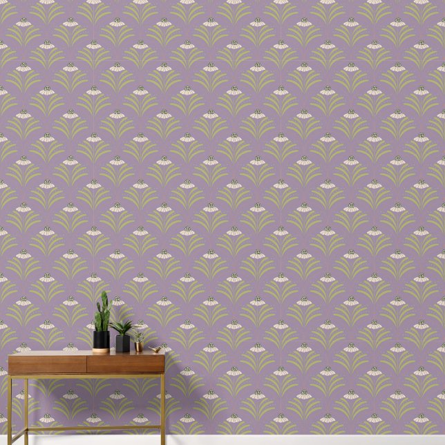 Floral Scallop Pattern on Purple Wallpaper (Hallway)