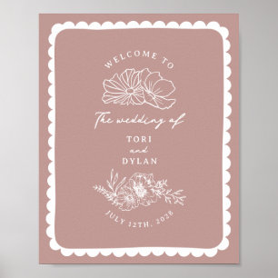 Floral Scalloped Border Pink Wedding Welcome Poster