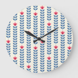 Floral Scandinavian Geometric Retro Wallpaper Large Clock