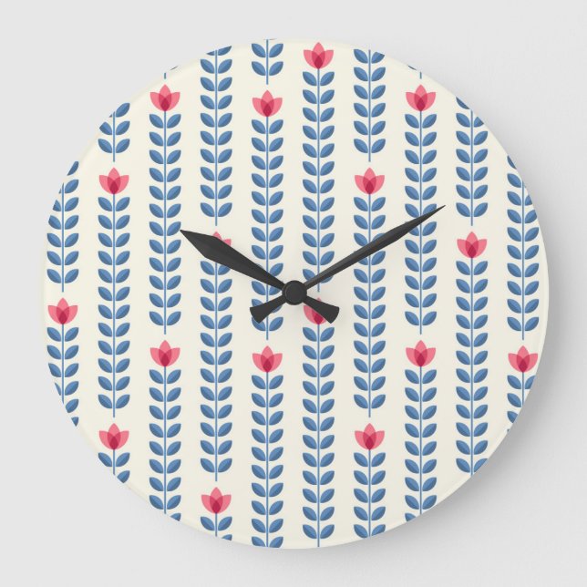 Floral Scandinavian Geometric Retro Wallpaper Large Clock (Front)
