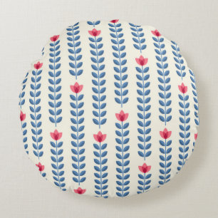 Floral Scandinavian Geometric Retro Wallpaper Round Cushion