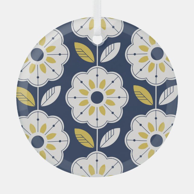 Floral Scandinavian Style Seamless Pattern Glass Tree Decoration (Front)