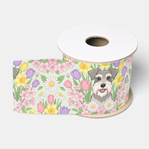 Floral Schnauzer Pattern Grosgrain Ribbon