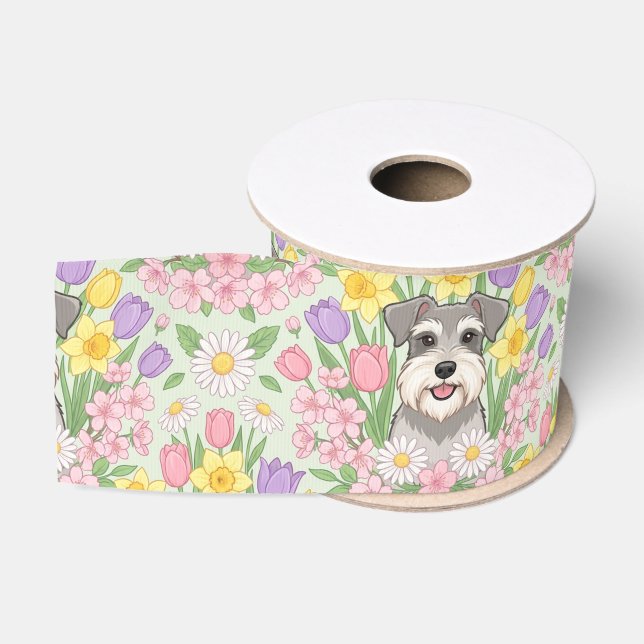 Floral Schnauzer Pattern Grosgrain Ribbon (Spool)