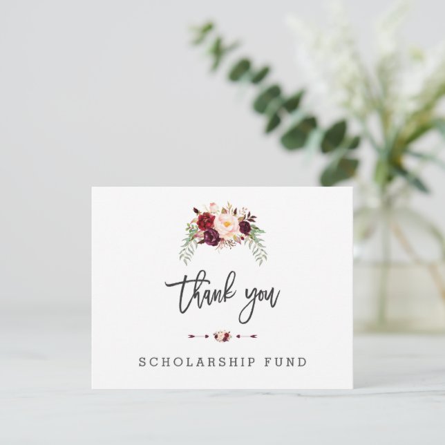 Floral Scholarship Fund Typography  Thank You Card (Standing Front)