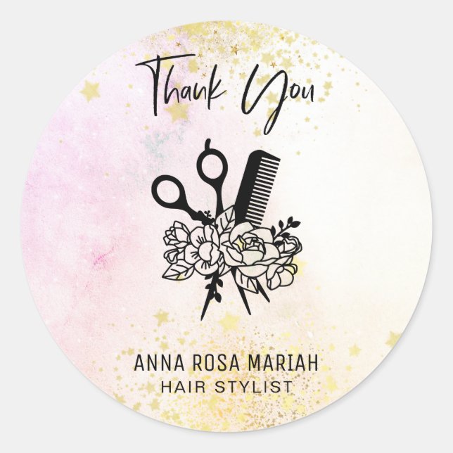 *~* Floral Scissor Comb Ombre Pastel THANK YOU AP6 Classic Round Sticker (Front)