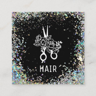 *~* Floral Scissors Flowers Rainbow Glitter  AP6 Square Business Card