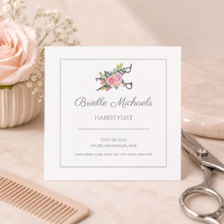 Floral Scissors Hairstylist Minimal Square Business Card