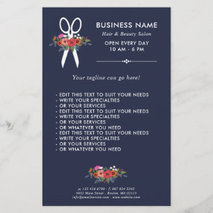 Floral Scissors - Navy Blue Hair Salon Flyer