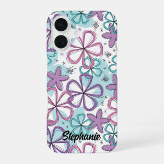 Floral Scribble -Doodle Flowers with Stars & Marks iPhone 16 Case