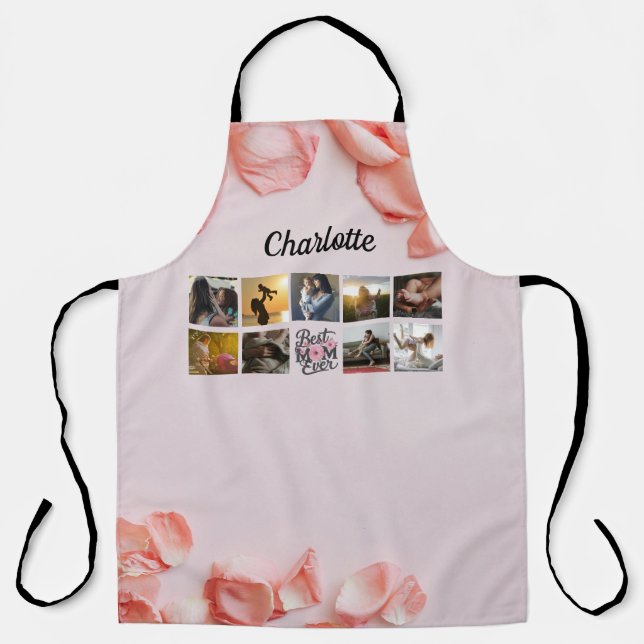Floral Script Best Mum Ever Mother's Photo Collage Apron (Front)