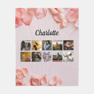 Floral Script Best Mum Ever Photo Collage Fleece Blanket