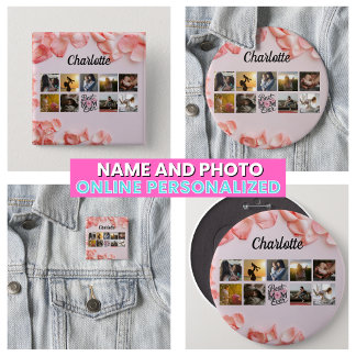 Floral Script Best Mum Ever Pink Photo Collage 15 Cm Square Badge