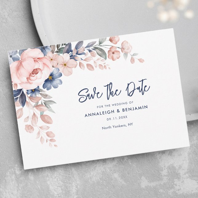 Floral Script Botanical Wedding Save The Date (Save the Date Wedding Announcement Pink Floral )