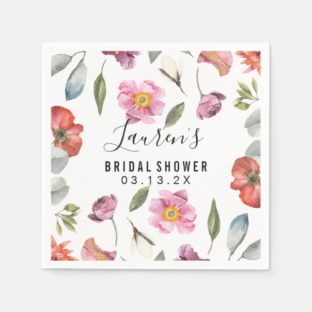 Floral Script Bridal Shower Napkin (Front)