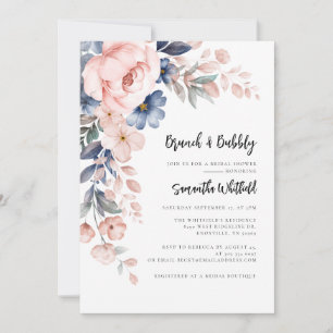 Floral Script Bubbly and Brunch Bridal Shower Invitation