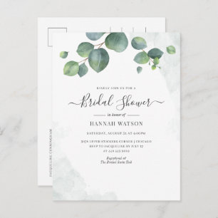 Floral Script Eucalyptus Greenery Bridal Shower Invitation Postcard