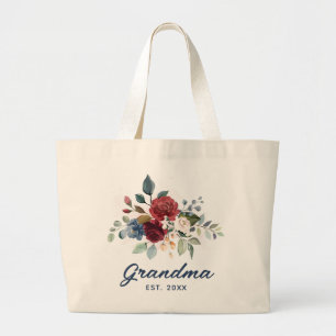 Floral Script Grandma Modern Elegant Custom Large Tote Bag