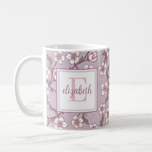 Floral Script Monogram Mug – Personalised Gift Cup (Left)