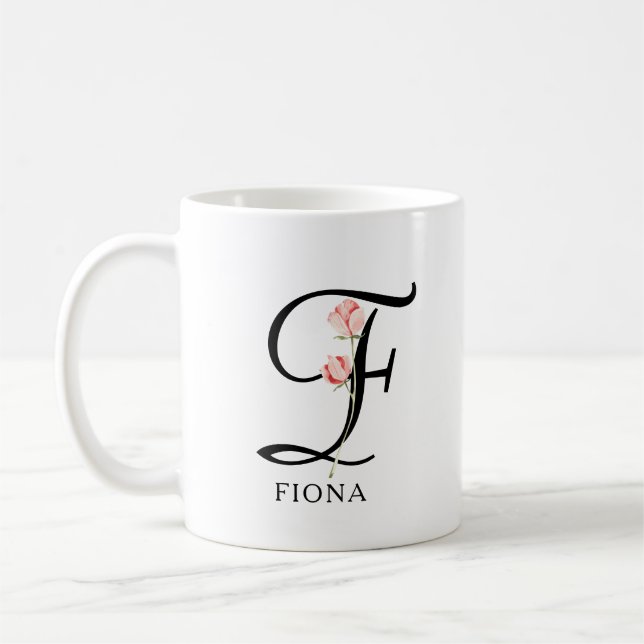Floral Script Monogram Personalised Bridesmaid Coffee Mug (Left)
