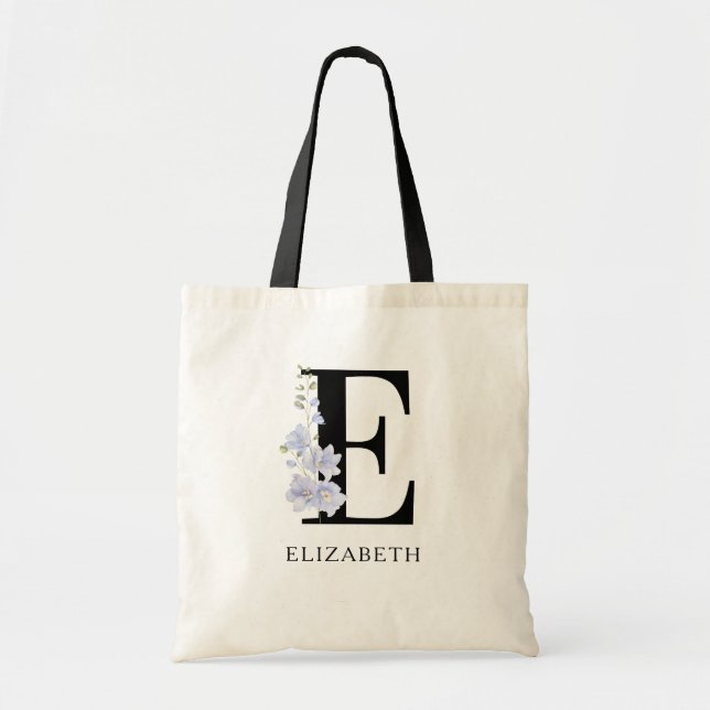 Floral Script Monogram Personalised Bridesmaid Tote Bag (Front)
