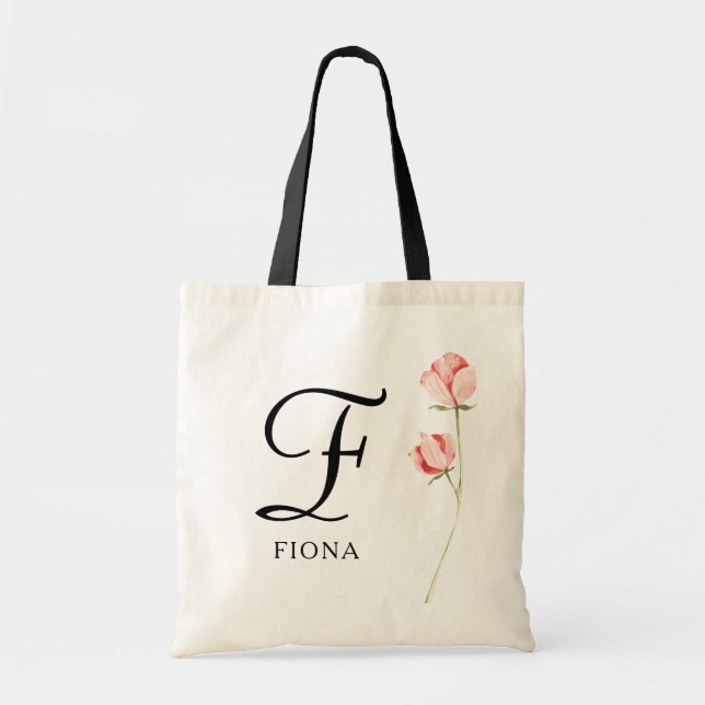 Floral Script Monogram Personalised Bridesmaid Tote Bag (Front)