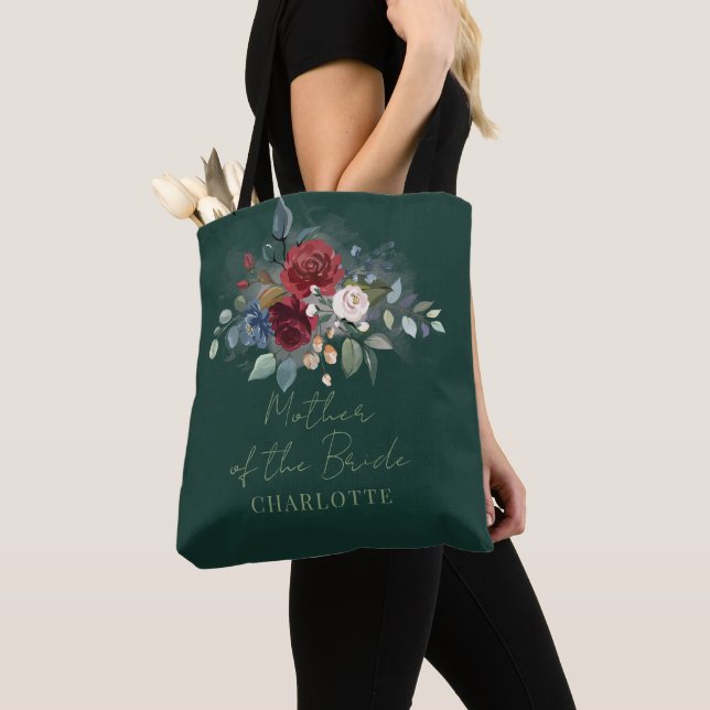Floral Script Mother of the Bride Wedding Tote Bag (Close Up)