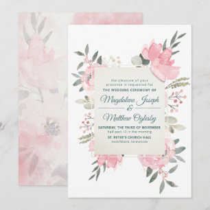 Floral Script Watercolor Bloom Wedding Invitation