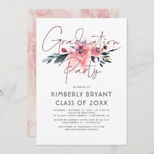 Floral Script Watercolor Elegant Graduation Party Invitation