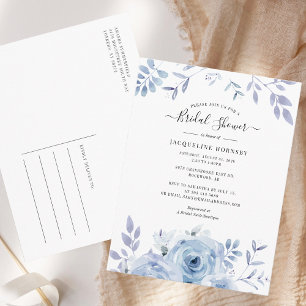Floral Script Watercolor Flowers Bridal Shower Invitation Postcard