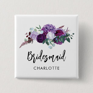 Floral Script Wedding Keepsake Custom Bridesmaid 15 Cm Square Badge