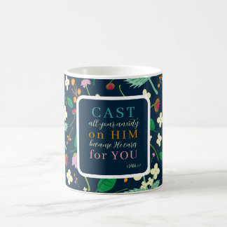 Floral Scripture 1 Peter 5:7 Coffee Mug
