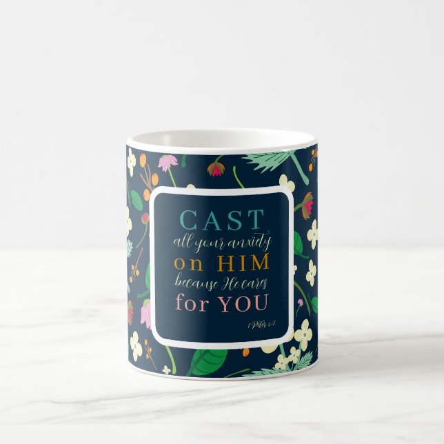 Floral Scripture 1 Peter 5:7  Coffee Mug (Center)