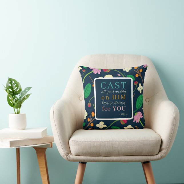 Floral Scripture 1 Peter 5:7  Cushion (Chair)