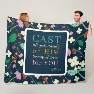 Floral Scripture 1 Peter 5:7 Fleece Blanket