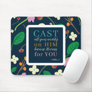 Floral Scripture 1 Peter 5:7 Mouse Pad