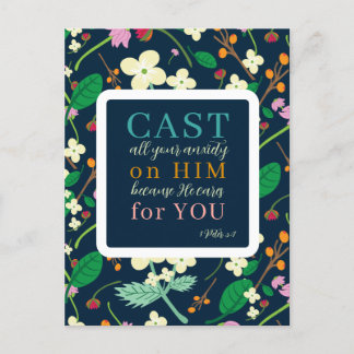 Floral Scripture 1 Peter 5:7 Postcard