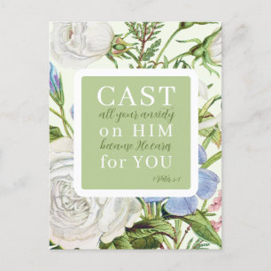 Floral Scripture 1 Peter 5:7 Postcard