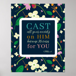 Floral Scripture 1 Peter 5:7 Poster