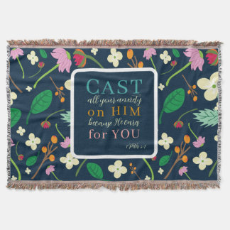 Floral Scripture 1 Peter 5:7 Throw Blanket