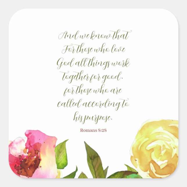 Floral Scripture Romans 8:28 Sticker (Front)