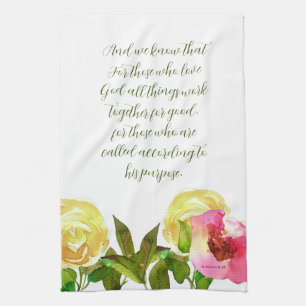 Floral Scripture Romans 8:28  Tea Towel