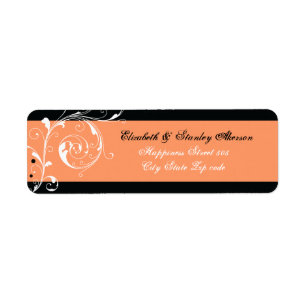 Floral scroll leaf black coral wedding return address label
