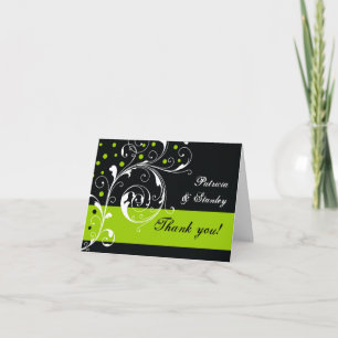 Floral scroll leaf black, green wedding Thank You Card