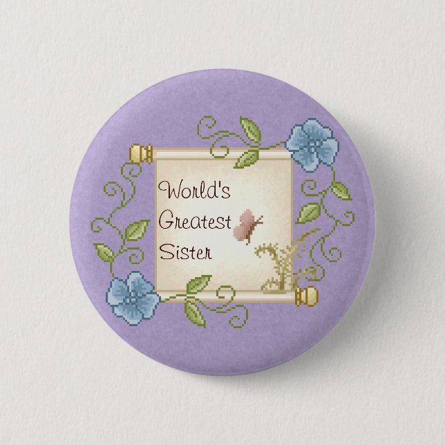 Floral Scroll Pixel Art 6 Cm Round Badge (Front)