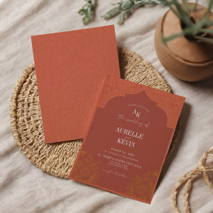 Floral Sculpt Art Terracotta Watercolor Wedding  Invitation